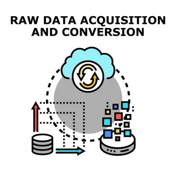 Raw data acquisition and conversion process illustration Illustrazione stock