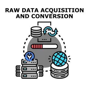 Raw data acquisition and conversion process collecting information Stock Illustration