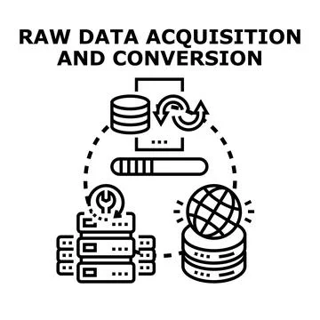Raw data acquisition and conversion process collecting information Stock Illustration