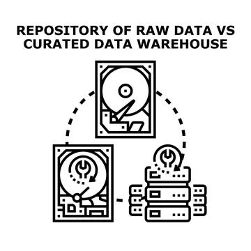 Raw data repository versus curated data warehouse concept 库存插图