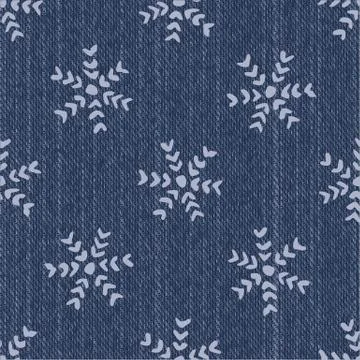 Raw Denim Blue Chambray Texture Background with Printed White Winter Snowflake Stock Illustration