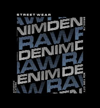 Raw Denim effect line typography tee shirt design graphic print Stock Illustration