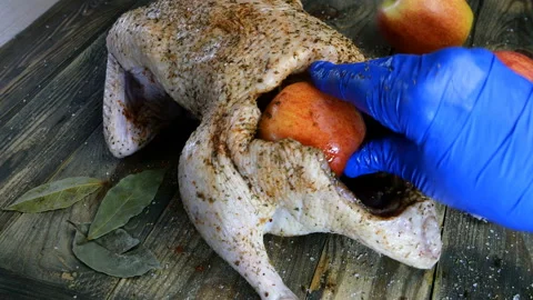 Raw duck or goose before baking Stock Footage 129896370