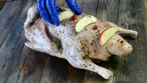Raw duck or goose before baking. Stock Footage 129902923