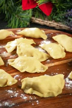 Raw dumpling with potatoes. Stock Photos