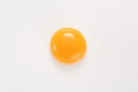 Raw egg yolk on a white background. View from above. Stock Photos