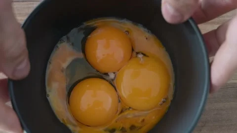 Raw egg yolks in bowl for cake batter. Top-down view Video stock 341855271
