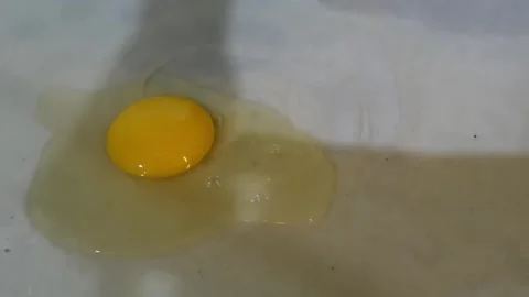 Raw Eggs Cracked on Flat Griddle Liquid Albumen and Yolks Prepared for Cooking Stock-Footage 345692408