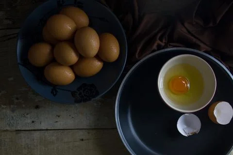 Raw Eggs Prepare for Cooking Stock Photos