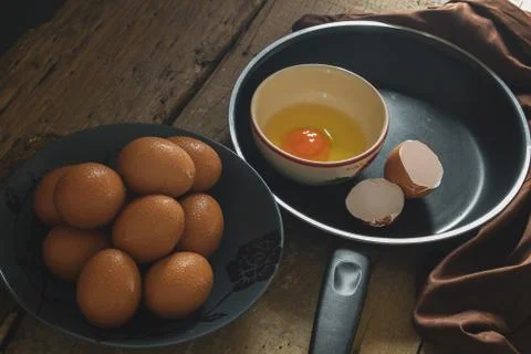 Raw Eggs Prepare for Cooking Stock Photos