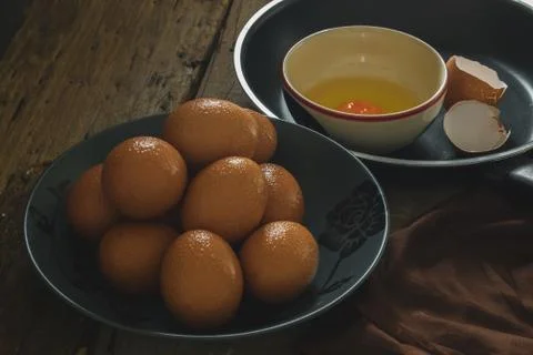 Raw Eggs Prepare for Cooking Stock Photos