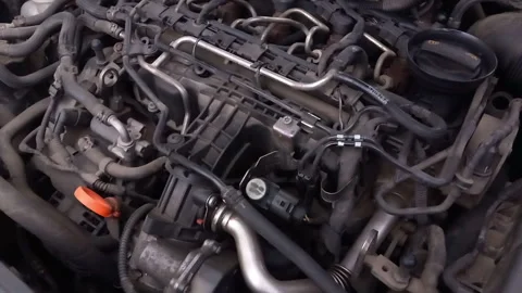 Raw Engine Idle Rattle with Injector Clicks and Belt Whir -- Close-up on Unc Stock Footage 341317403