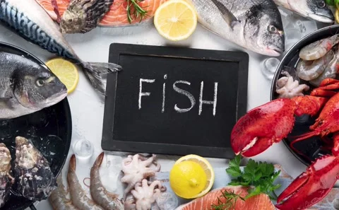 Raw fish and seafood Stock Footage 165342556