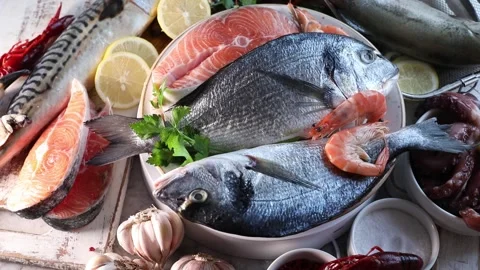 Raw fish and seafood Stock Footage 322740844