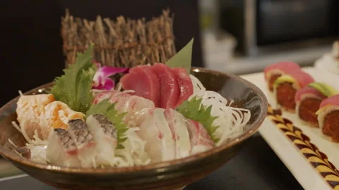 Raw Fish Bowl in Fine Dining Restaurant Stock Footage 288534206
