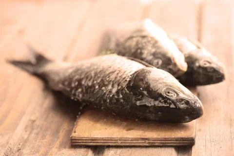 Raw fish on a cutting Board Stock Photos