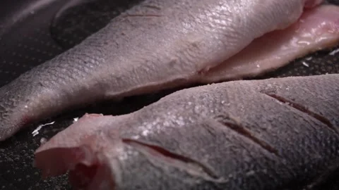 Raw Fish Fillet in Cooking Pan. Stock Footage 258563008