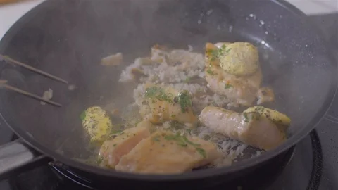 Raw fish fillets fried in a pan with butter Video stock 111969129