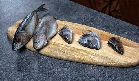Raw fish in the kitchen ready to cook. Stock Photos