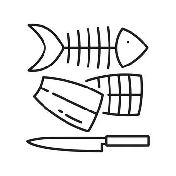 Raw fish processing, cutting and filleting Stock Illustration