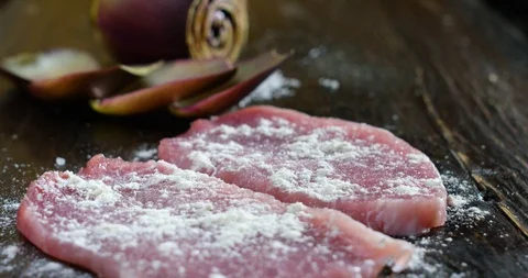 Raw Floured Meat 4k Stock Footage 85836004