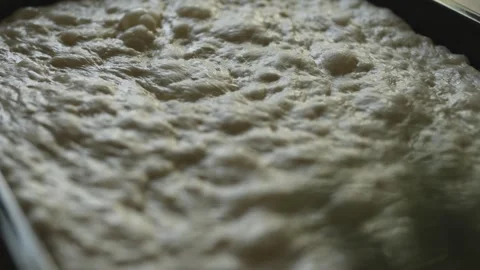 Raw Focaccia Dough Texture with Fermentation Air Bubbles. Stock Footage 319033060