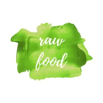 Raw Food vector word, text, icon, symbol, poster, logo on hand drawn green pa Stock Illustration