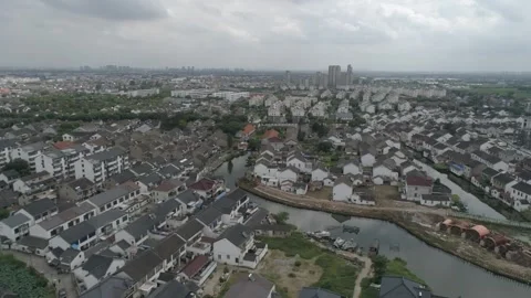 Raw footage of Aerial drone view of Suzhou city in China. Jinghang waterway.. Video stock 346726427