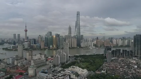 Raw footage of Aerial drone view of Shanghai city center in China,Asia. Hua.. Video stock 346726863