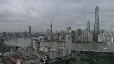 Raw footage of Aerial drone view of Shanghai city center in China,Asia. Hua.. Video stock 346727313