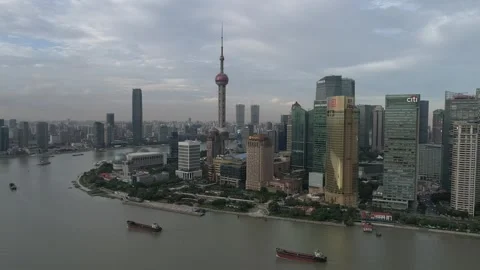 Raw footage of Aerial drone view of Shanghai city center in China,Asia. Hua.. Video stock 346728207