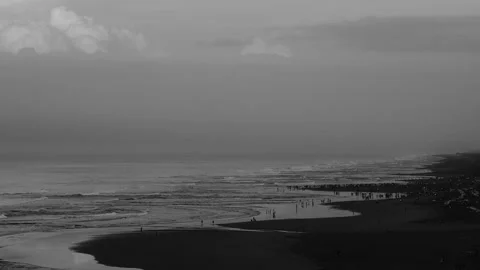 RAW FOOTAGE, WAVES, BEACH, SHOT FROM ABOVE, MISTYS SCENE, DRAMATIC Stock Footage 273760072
