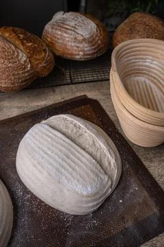Raw Fresh artisan bread dough ready to bake. Foto stock