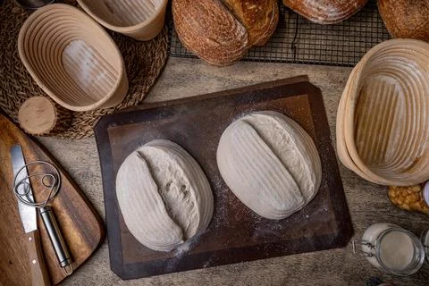 Raw Fresh artisan bread dough ready to bake. 写真素材