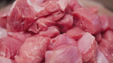 Raw fresh beef and diced turkey. Diet food concept. Stock Footage 313135847
