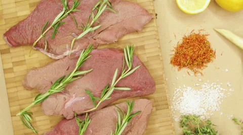 Raw fresh beef pork rib and fillet ready to cooking with garlic and green stuff Stock Footage 62597929