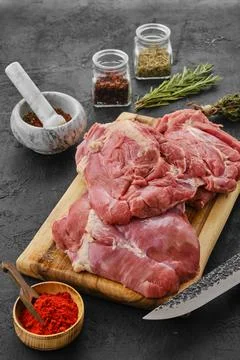 Raw fresh boneless turkey thigh with spices Stock-Fotos