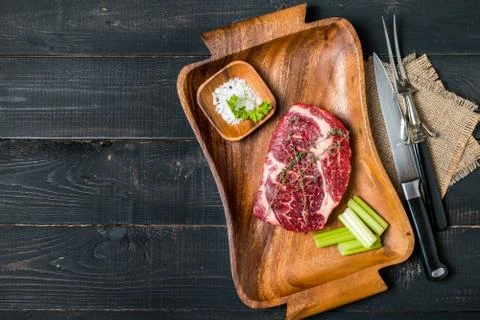 Raw fresh meat ribeye steak Stock Photos