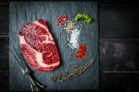 Raw fresh meat ribeye steak Stock Photos