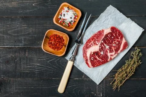 Raw fresh meat ribeye steak Stock Photos