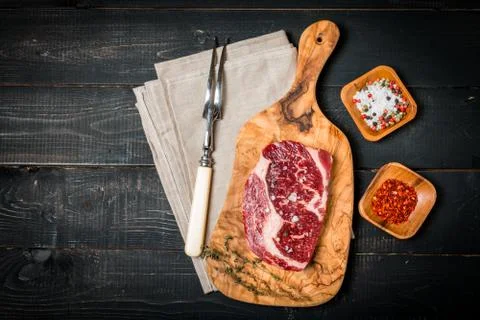 Raw fresh meat ribeye steak Stock Photos