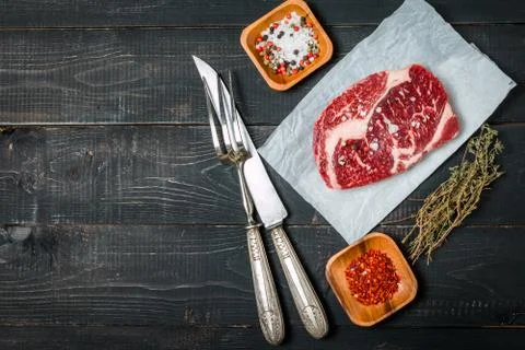 Raw fresh meat ribeye steak Stock Photos