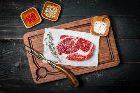 Raw fresh meat ribeye steak Stock Photos