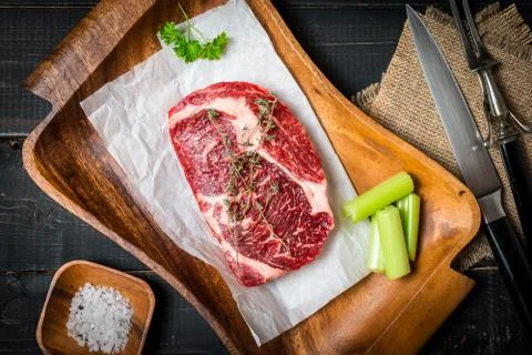 Raw fresh meat ribeye steak Stock Photos