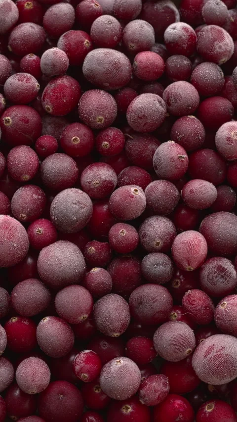 Raw, frozen cranberries as background texture. Vertical video. Stock Footage 331874796