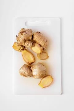 Raw Ginger isolated on white background. Top view. Stock Photos