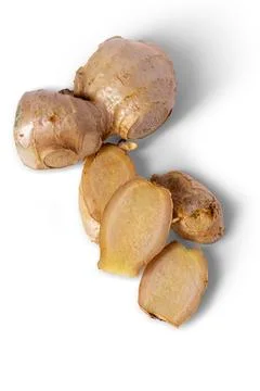 Raw Ginger isolated on white background. Clipping path. Close up. Stock Photos
