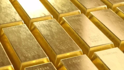 Raw of gold bars in line 3d render video | Stock Video | Pond5