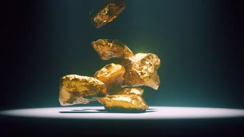Raw gold nuggets falling on the ground. Concept of wealth, money, riches Stock Footage 278607213