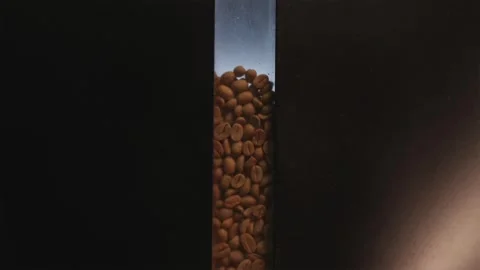 Raw green coffee beans falling into the roaster hopper Stock Footage 334732446